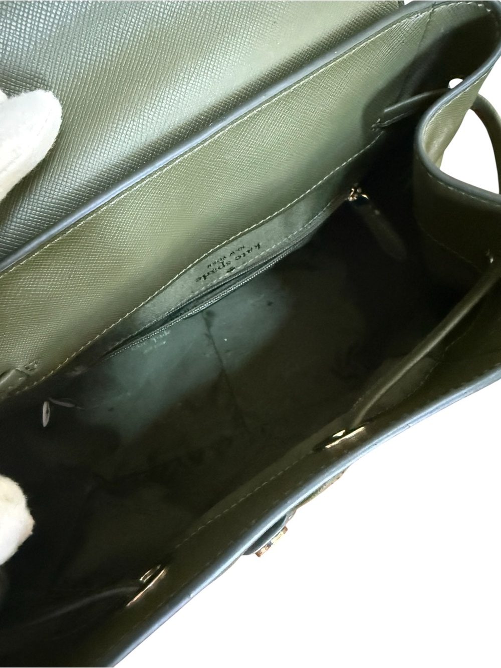 Kate Spade New York Olive Green Saffiano Leather Backpack with Adjustable Straps - Picture 10 of 12